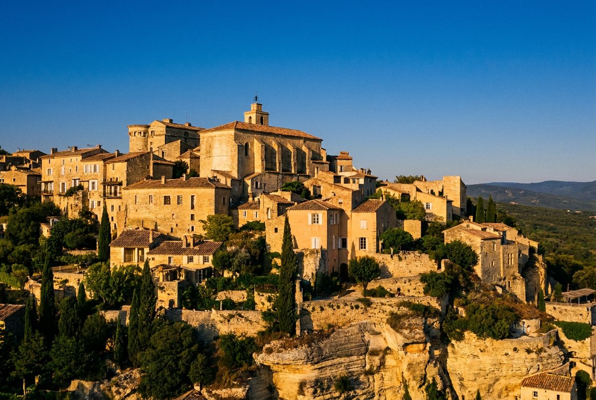 Village perché du Luberon, maisons de pierre au soleil